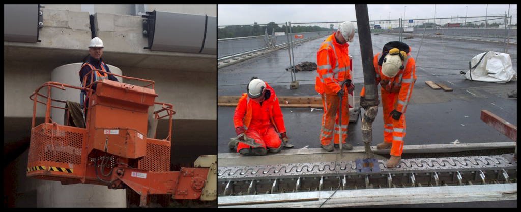 Medewerkers van V&V Support aan het werk op een bouwplaats in de spoor- en betonbouw